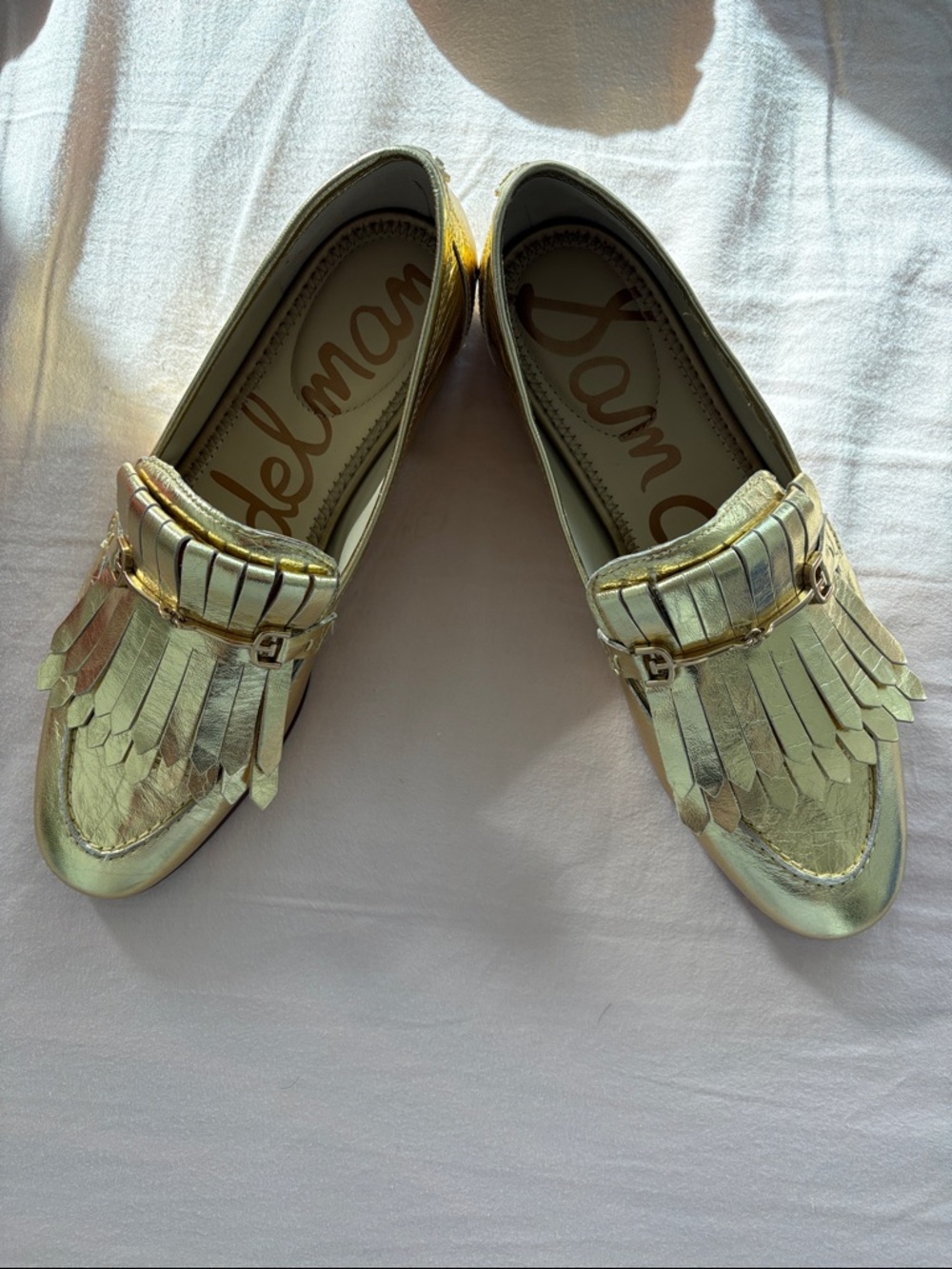Sam Edelman Metallic Gold Fringe Kiltie Loafers